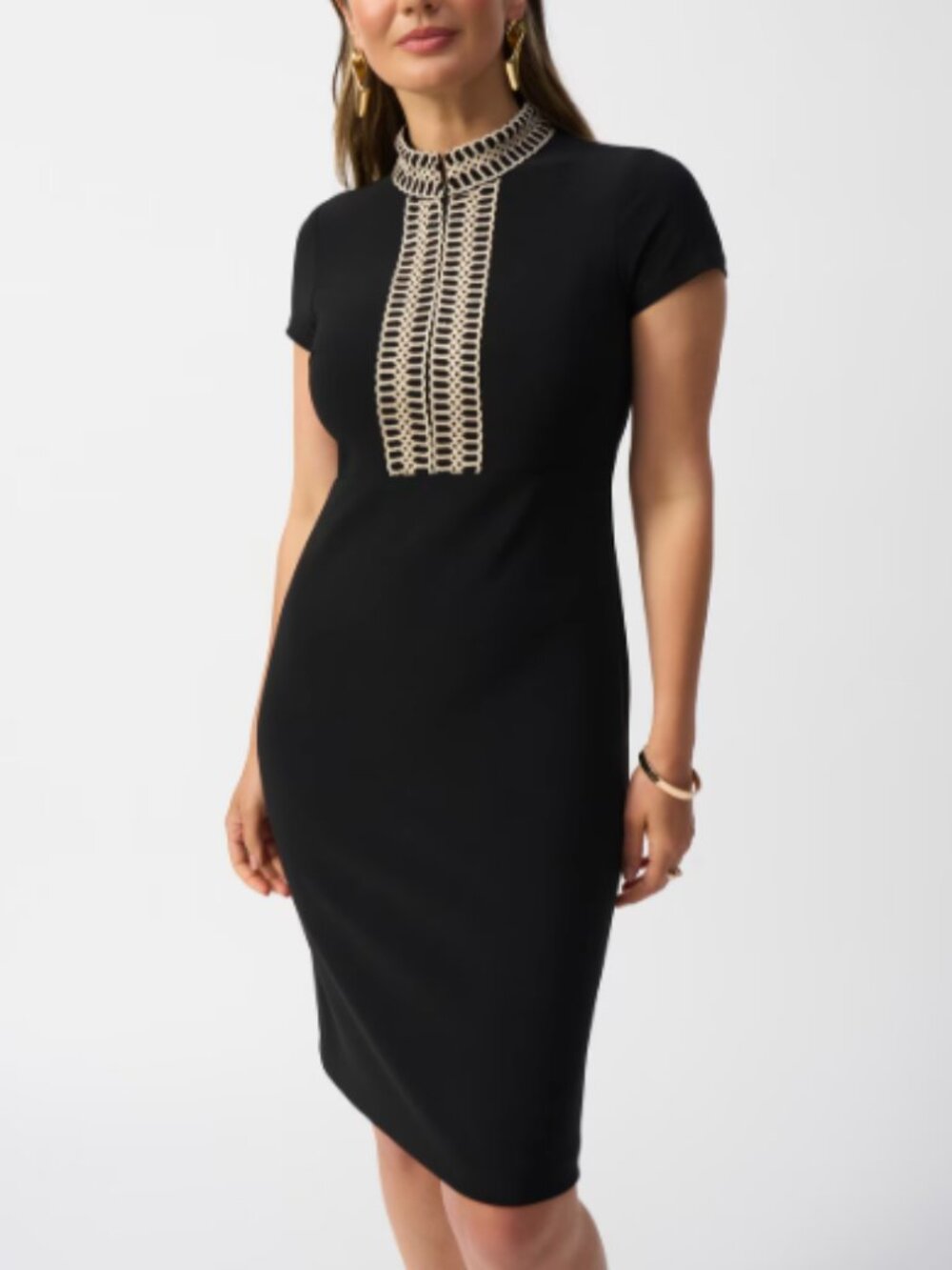 NWT! Joseph Ribkoff Embellished High-neck Sheath Dress Lace Size 6 Ret $285